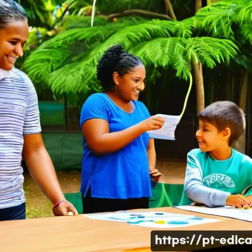 Home 31 학생 성과 향상을 위한 파트너십 - A vibrant and welcoming school community event in a Brazilian neighborhood park, featuring diverse f...