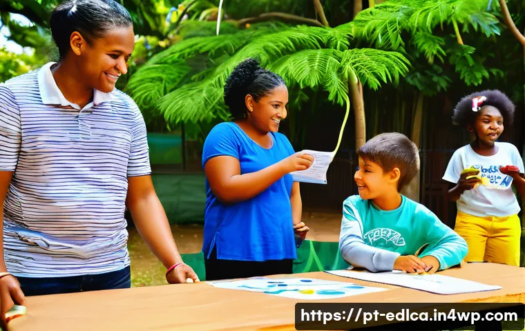 학생 성과 향상을 위한 파트너십 - A vibrant and welcoming school community event in a Brazilian neighborhood park, featuring diverse f...
