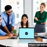 Home 23 온라인 교육 플랫폼과의 제휴 방법 - A modern digital education partnership meeting scene set in a bright, spacious Brazilian office envi...