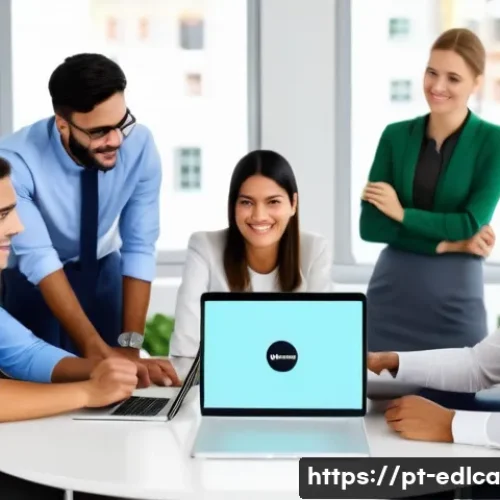 Home 17 온라인 교육 플랫폼과의 제휴 방법 - A modern digital education partnership meeting scene set in a bright, spacious Brazilian office envi...